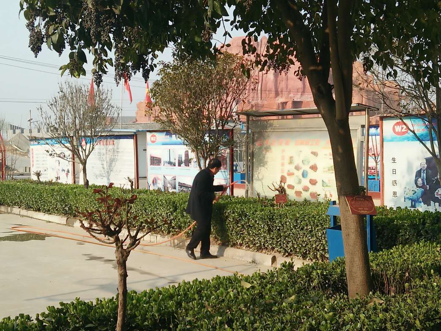 身先力行，偉志模板來董說：植樹就要護(hù)理好